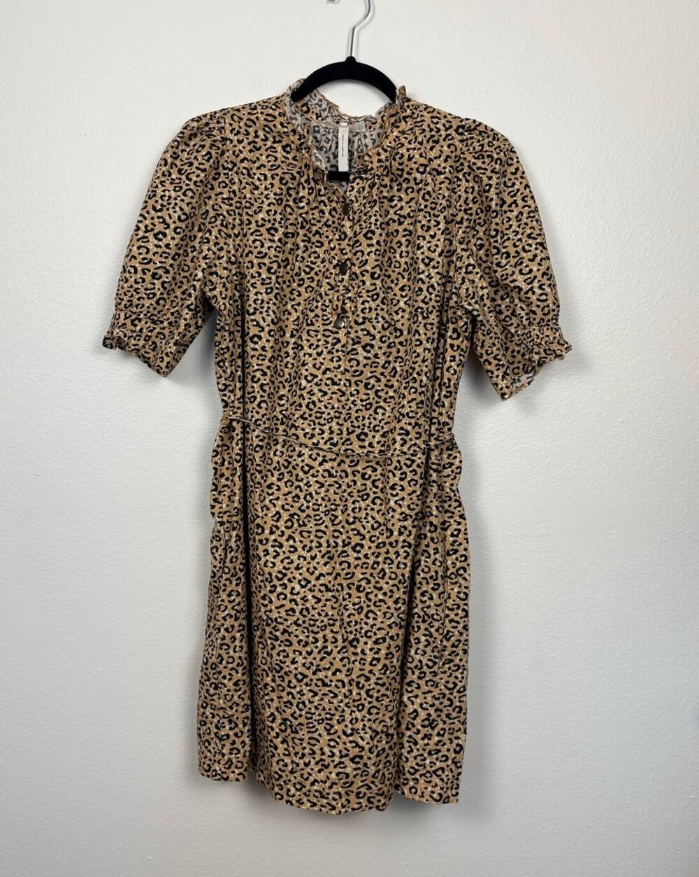 Apiece Apart Tie Waist Animal Print Puff Sleeve Organic Cotton Mini Dress 6